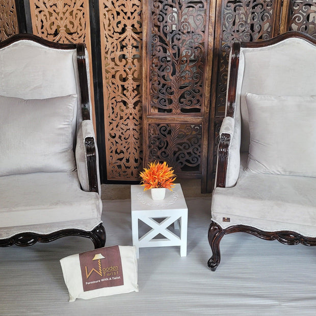 Sheesham Wood Grandpa Armrest Chair Set of 2 for Living Room