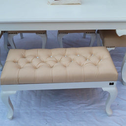 Elegant Teak Wood 6 Seater Dining Set with Bench (Pure White) - WoodenTwist