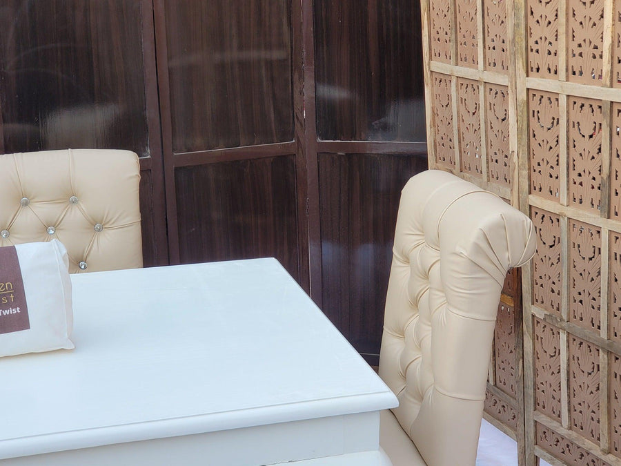 Marble White with Beige Cushions