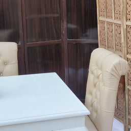 Elegant Teak Wood 6 Seater Dining Set with Bench (Pure White) - WoodenTwist