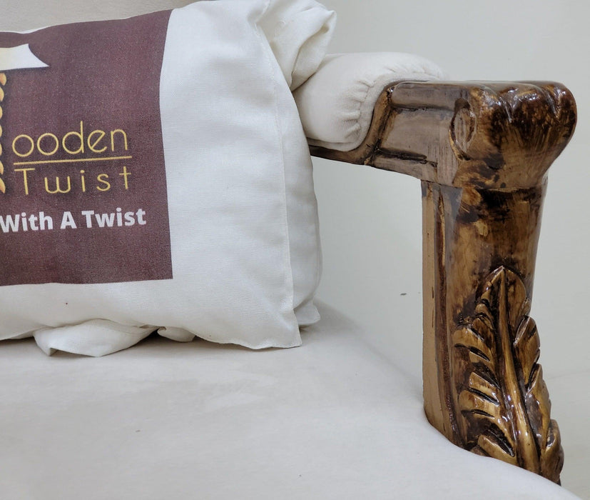 Wooden Twist Handmade Pure Teak Wood Hand Carved Armrest Sitting Chair - WoodenTwist