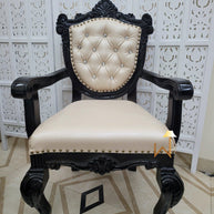 Wooden Arm Chair with Tufted Button In Black - WoodenTwist