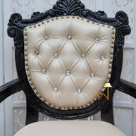 Wooden Arm Chair with Tufted Button In Black - WoodenTwist