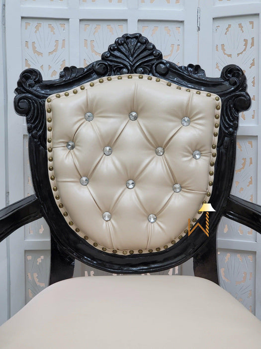 Wooden Arm Chair with Tufted Button In Black - WoodenTwist