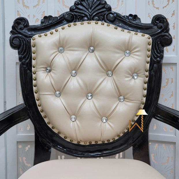 Wooden Arm Chair with Tufted Button In Black - WoodenTwist