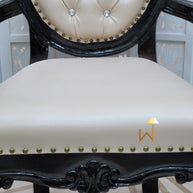 Wooden Arm Chair with Tufted Button In Black - WoodenTwist