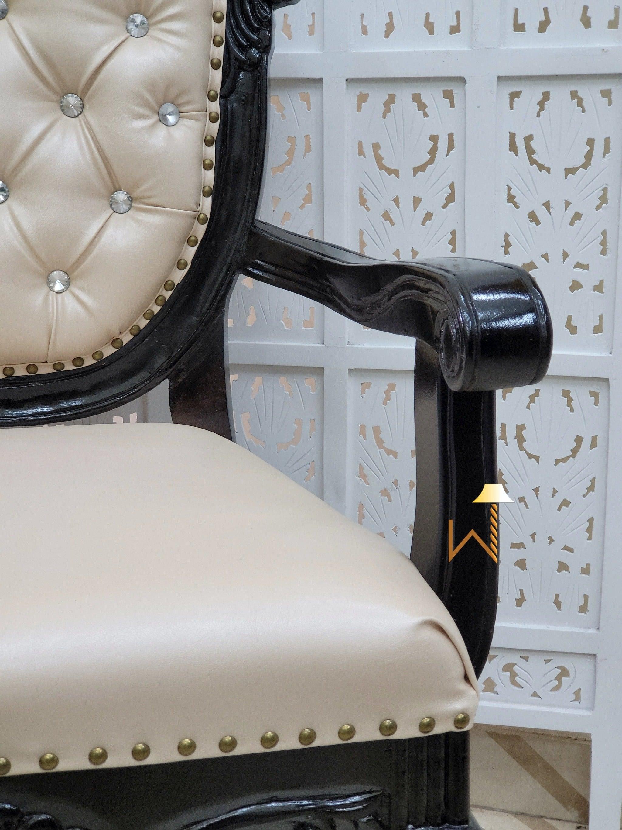 Wooden Arm Chair with Tufted Button In Black - WoodenTwist