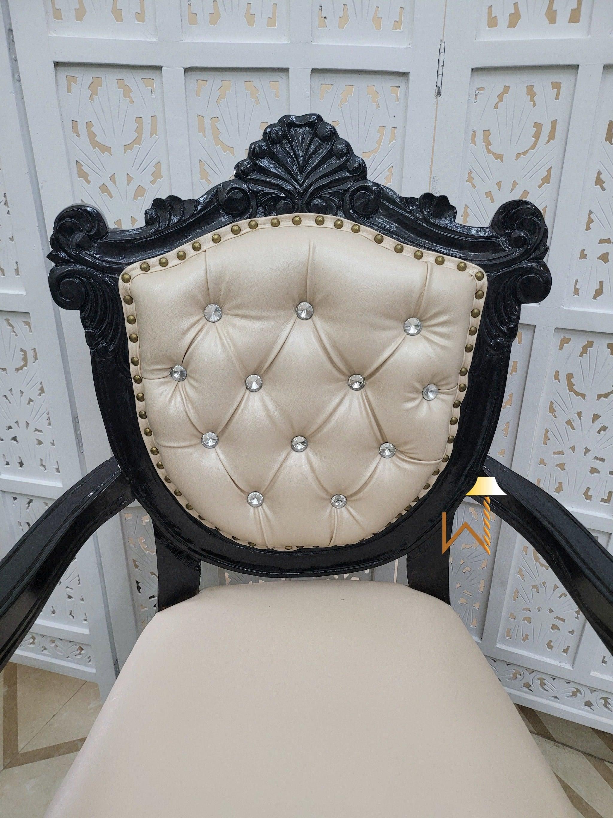 Wooden Arm Chair with Tufted Button In Black - WoodenTwist