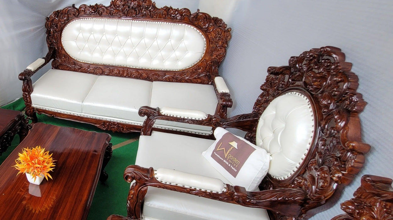 Royal Antique Brown Carved Sofa Set 8 Seater - WoodenTwist