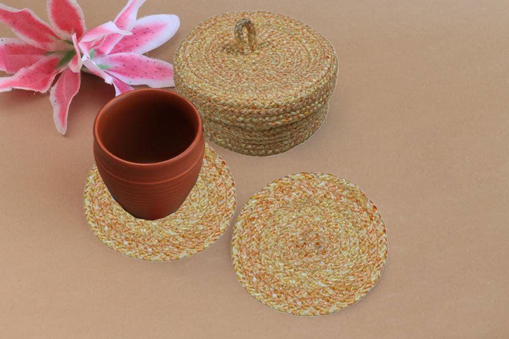 Polyster Round Coaster Set Of (6 ) Machine Washable Absorbent Size: 6 inch Diameter - WoodenTwist