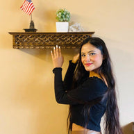 Onlineshoppee Wooden Fancy Hand Carved Wall Shelf with Jali Work - WoodenTwist