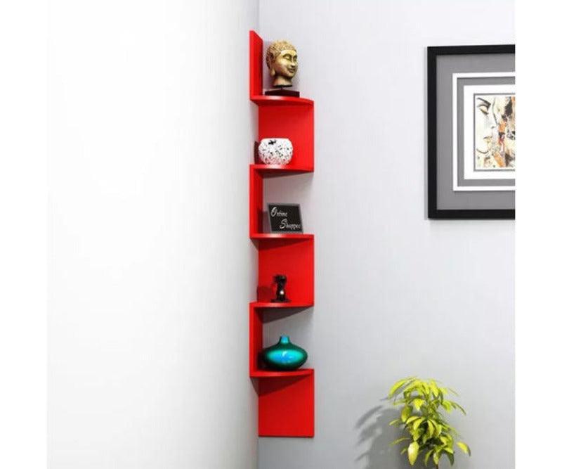 Wooden Fancy Zigzag Wall Mount Floating Corner Wall Shelf - WoodenTwist