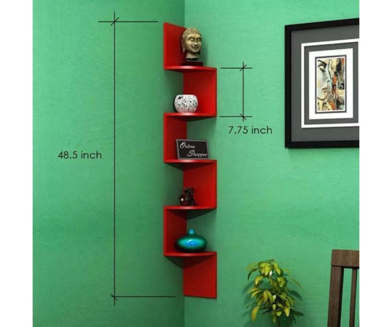 Wooden Fancy Zigzag Wall Mount Floating Corner Wall Shelf - WoodenTwist