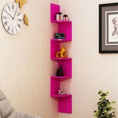Wooden Fancy Zigzag Wall Mount Floating Corner Wall Shelf - WoodenTwist