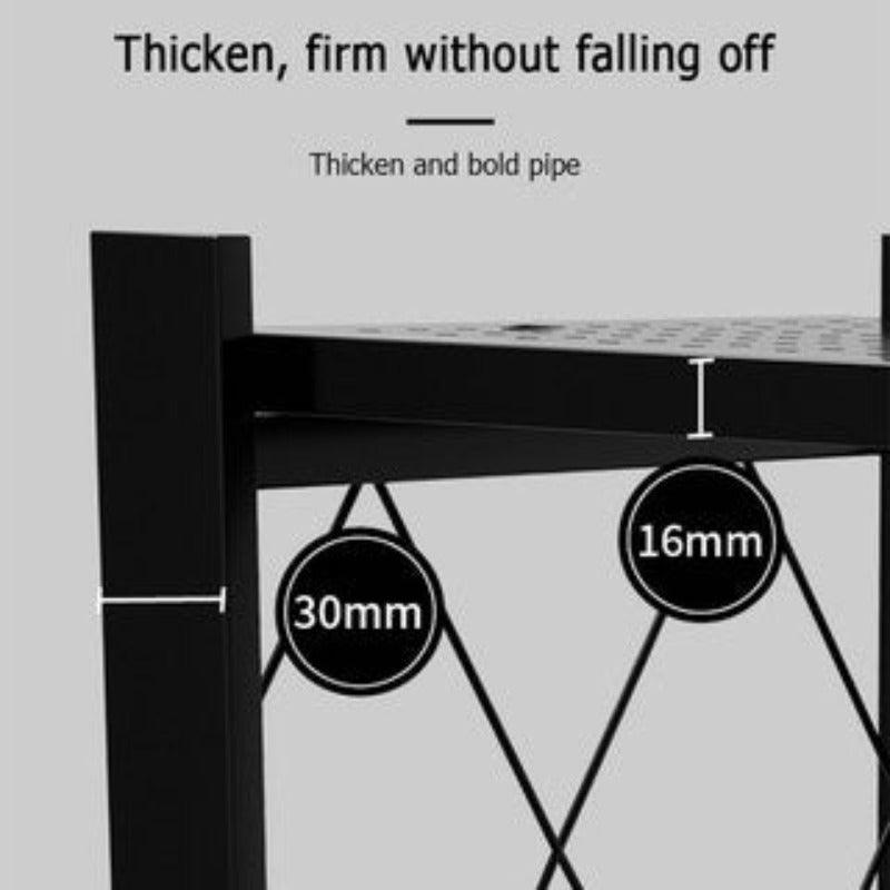 Metal Adjustable and Foldable Storage Rack Unit with Wheel 4 Layer Foldable (Black) - WoodenTwist
