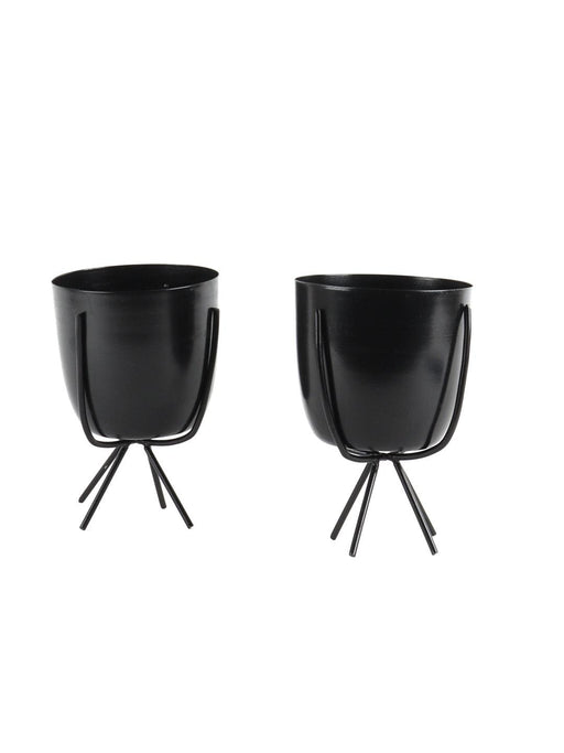Black Metal Planter with Stand (Set of 2) - WoodenTwist