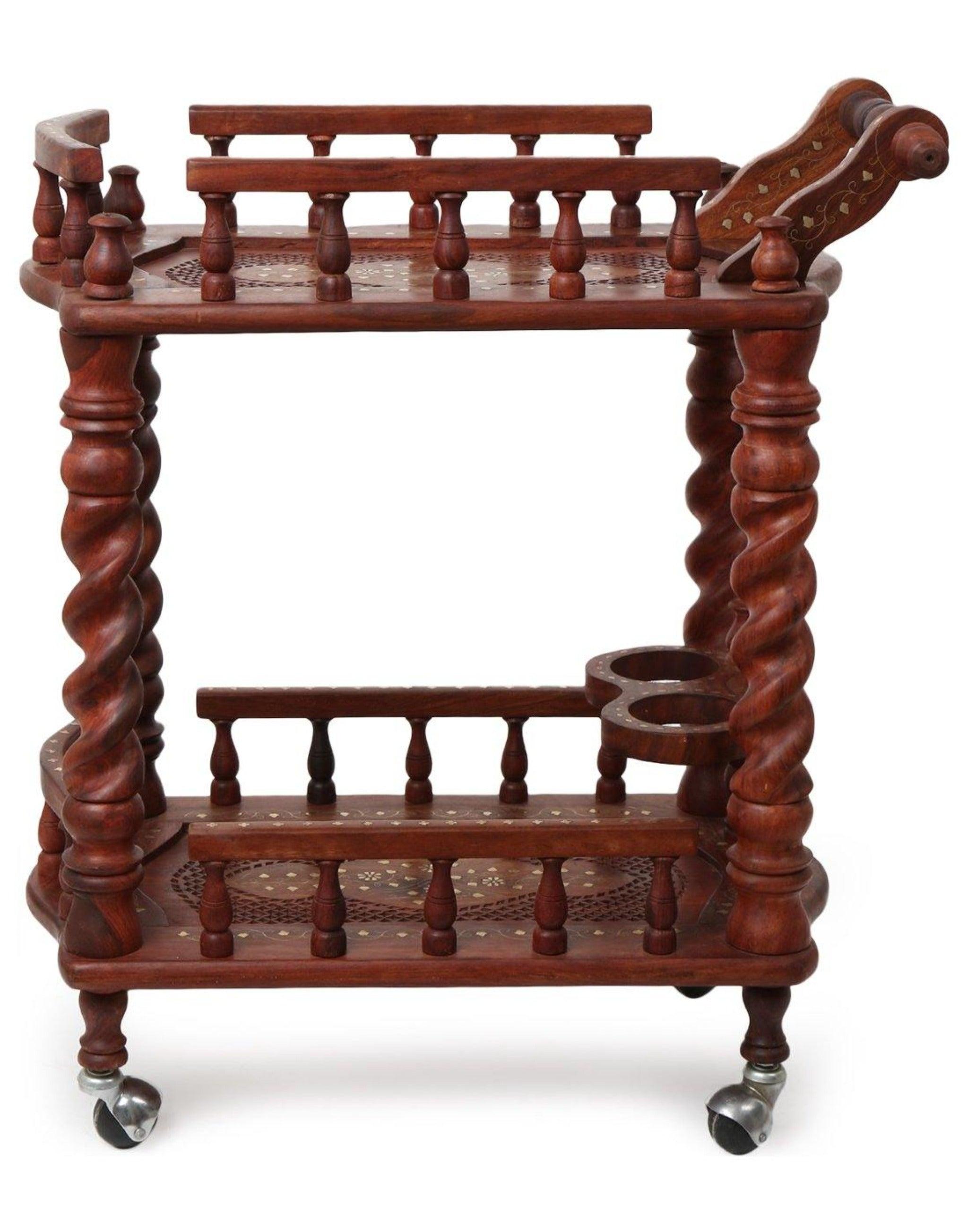 Juniper Cyprus Sheesham Wood Serving Trolley, Brown - side view