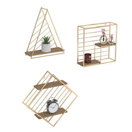Metallic Twist Wood Iron Storage Wall Shelf Set Of 3 - WoodenTwist