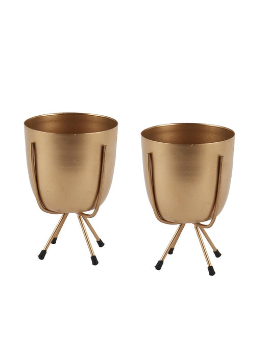 Gold Metal Planter with Stand (Set of 2) - WoodenTwist