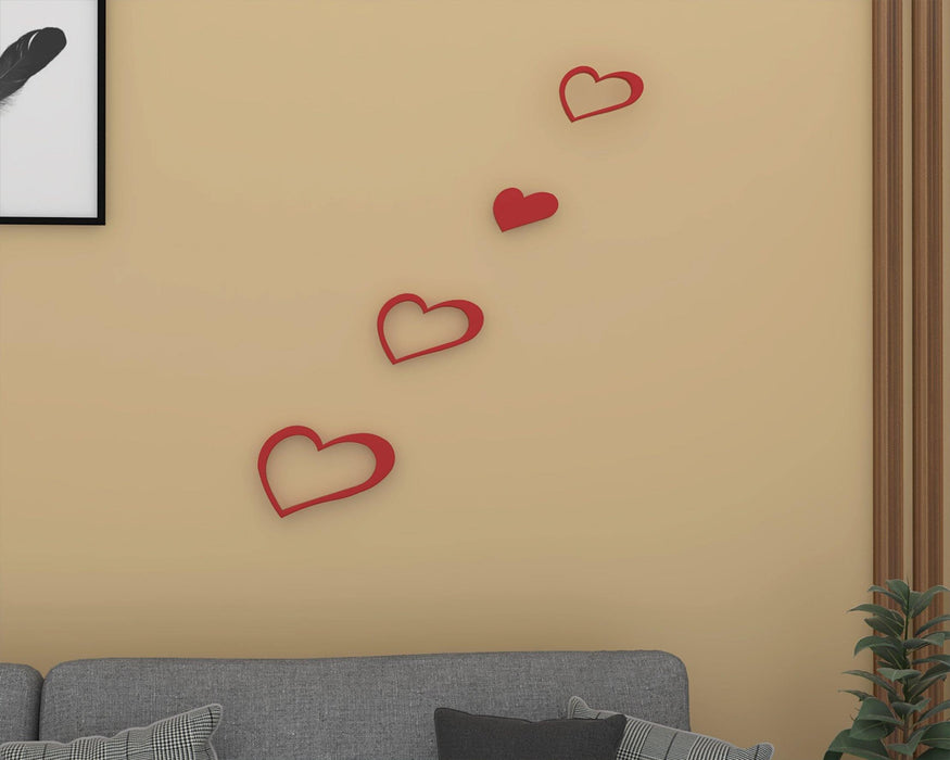 Decals Design Hearts Wooden Wall Sticker (Red) - WoodenTwist