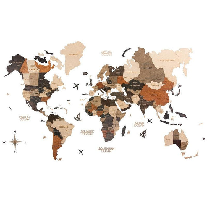 3D Wooden World Map Multicolor Basic - WoodenTwist