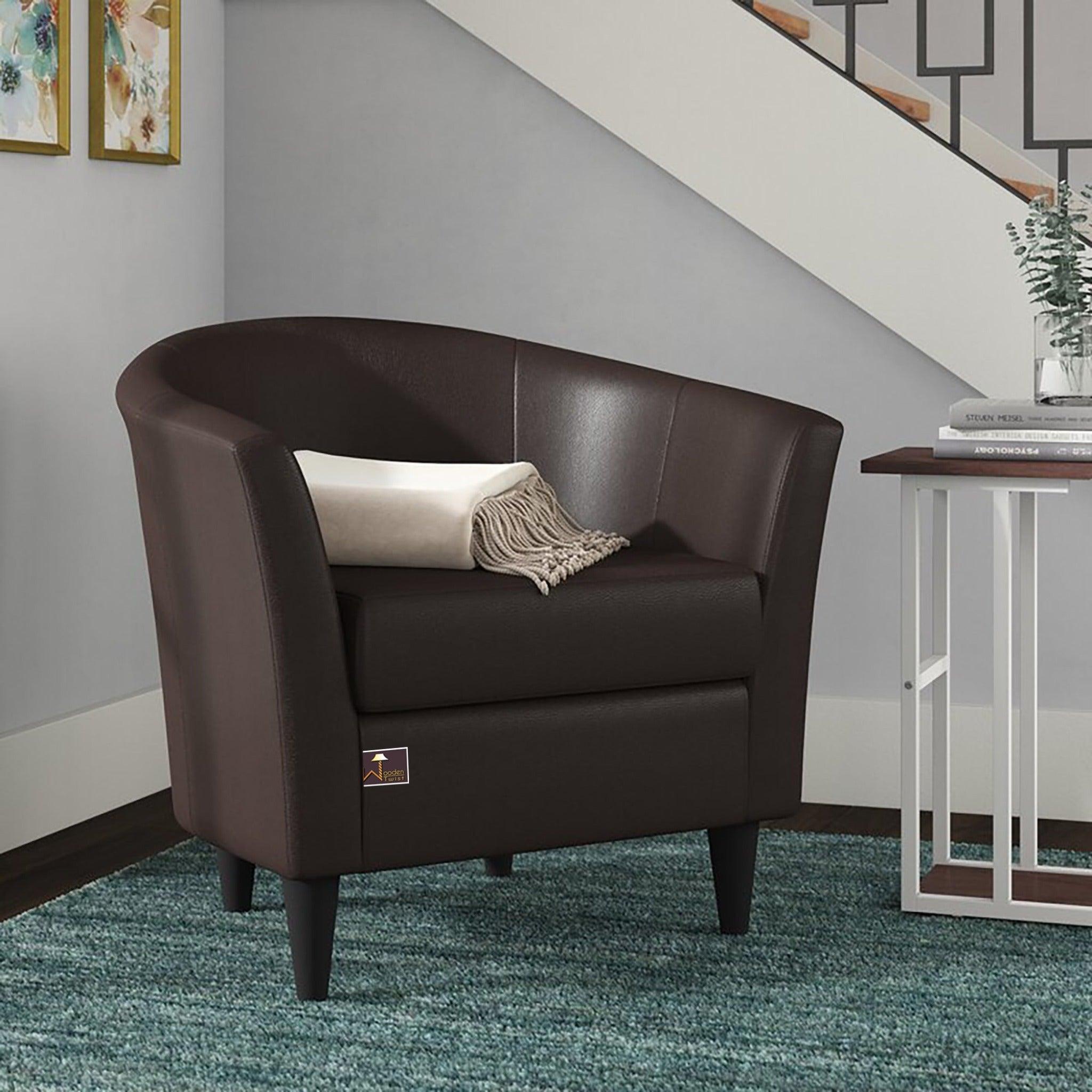 Wide Tufted Arm Chair (Dark Brown) - WoodenTwist