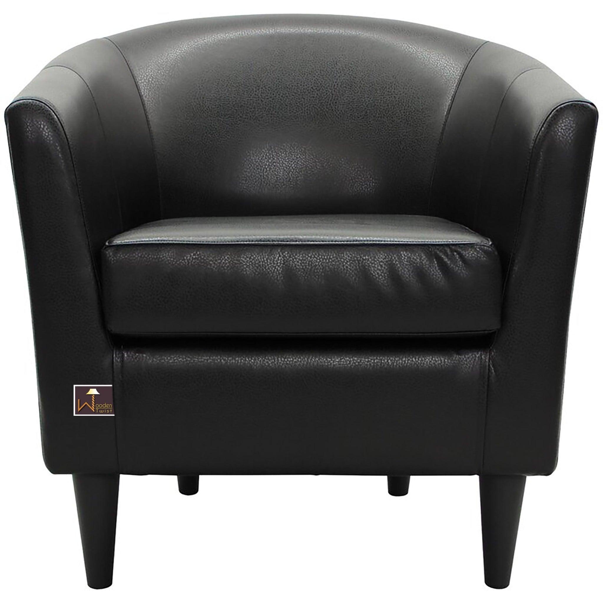 Wide Tufted Arm Chair (Black) - WoodenTwist