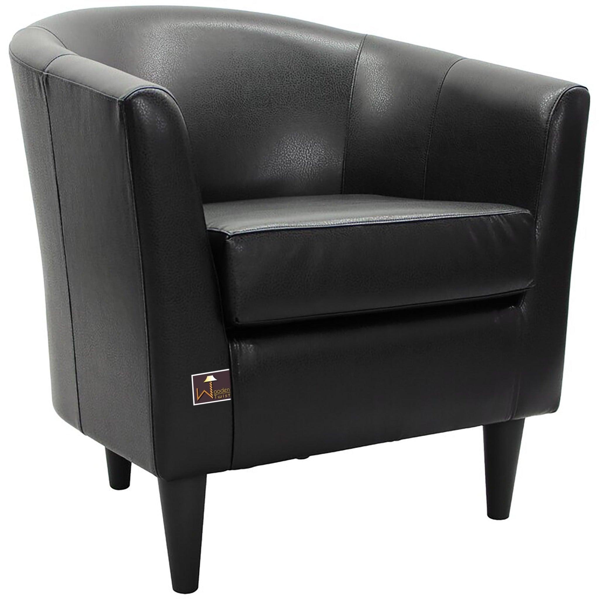 Wide Tufted Arm Chair (Black) - WoodenTwist