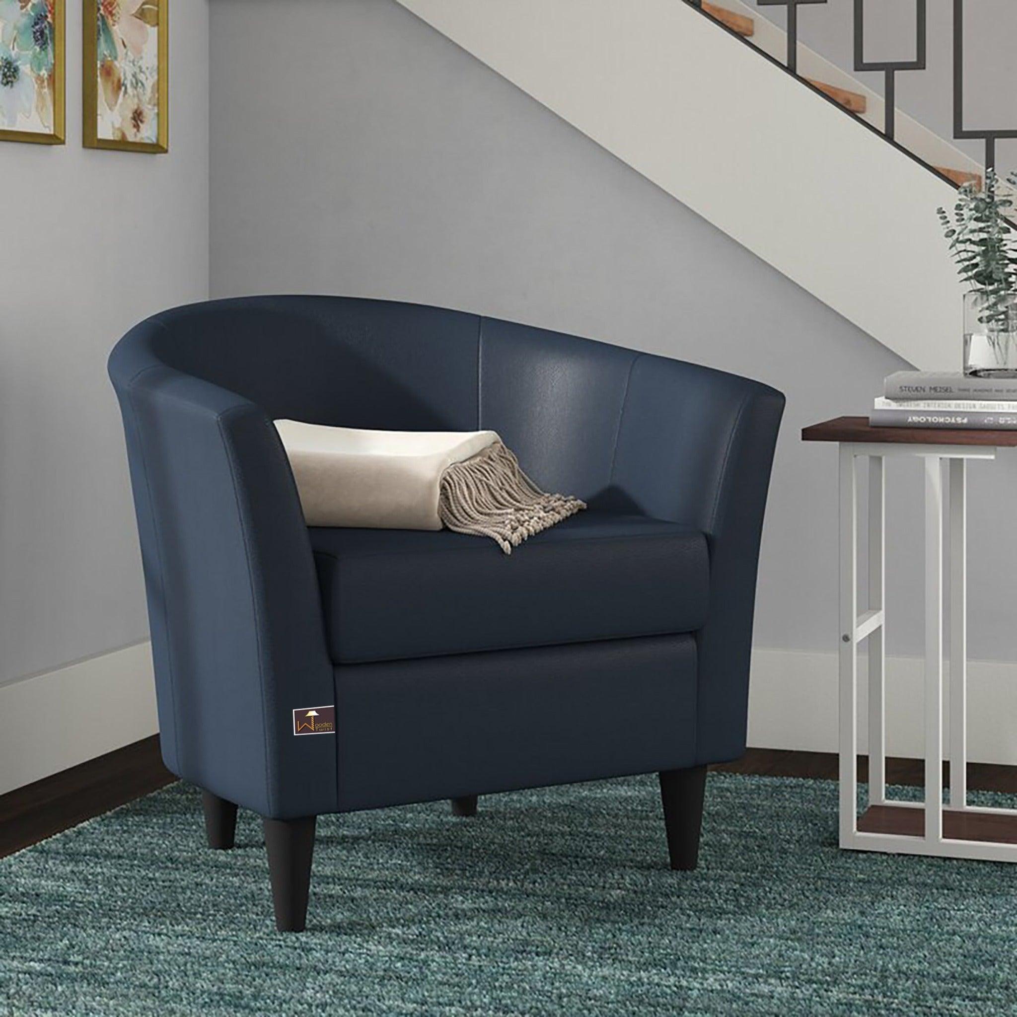 Wide Tufted Arm Chair (Peacock Blue) - WoodenTwist