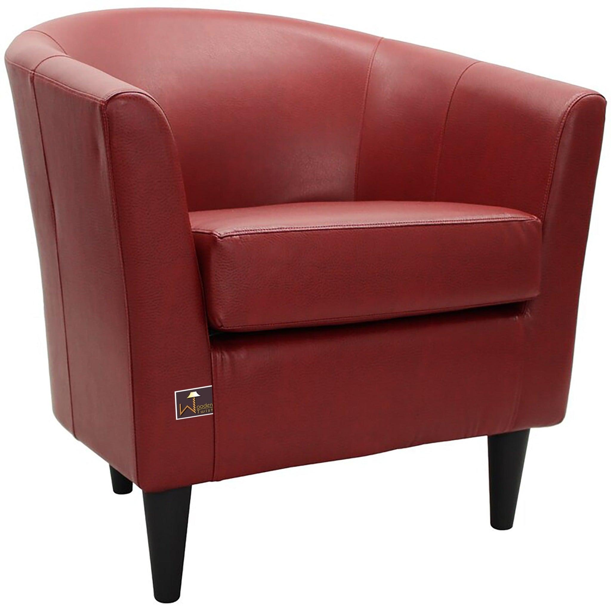 Wide Tufted Arm Chair (Red) - WoodenTwist