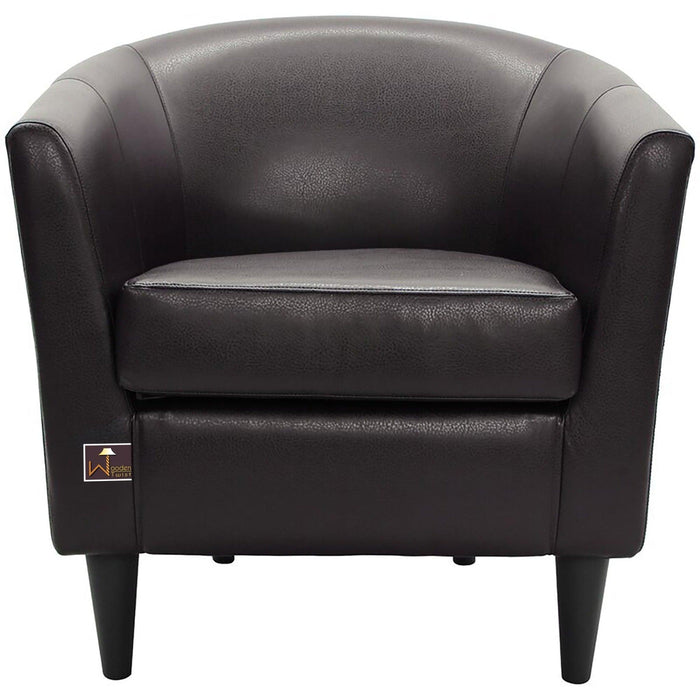 Wide Tufted Arm Chair (Dark Brown) - WoodenTwist