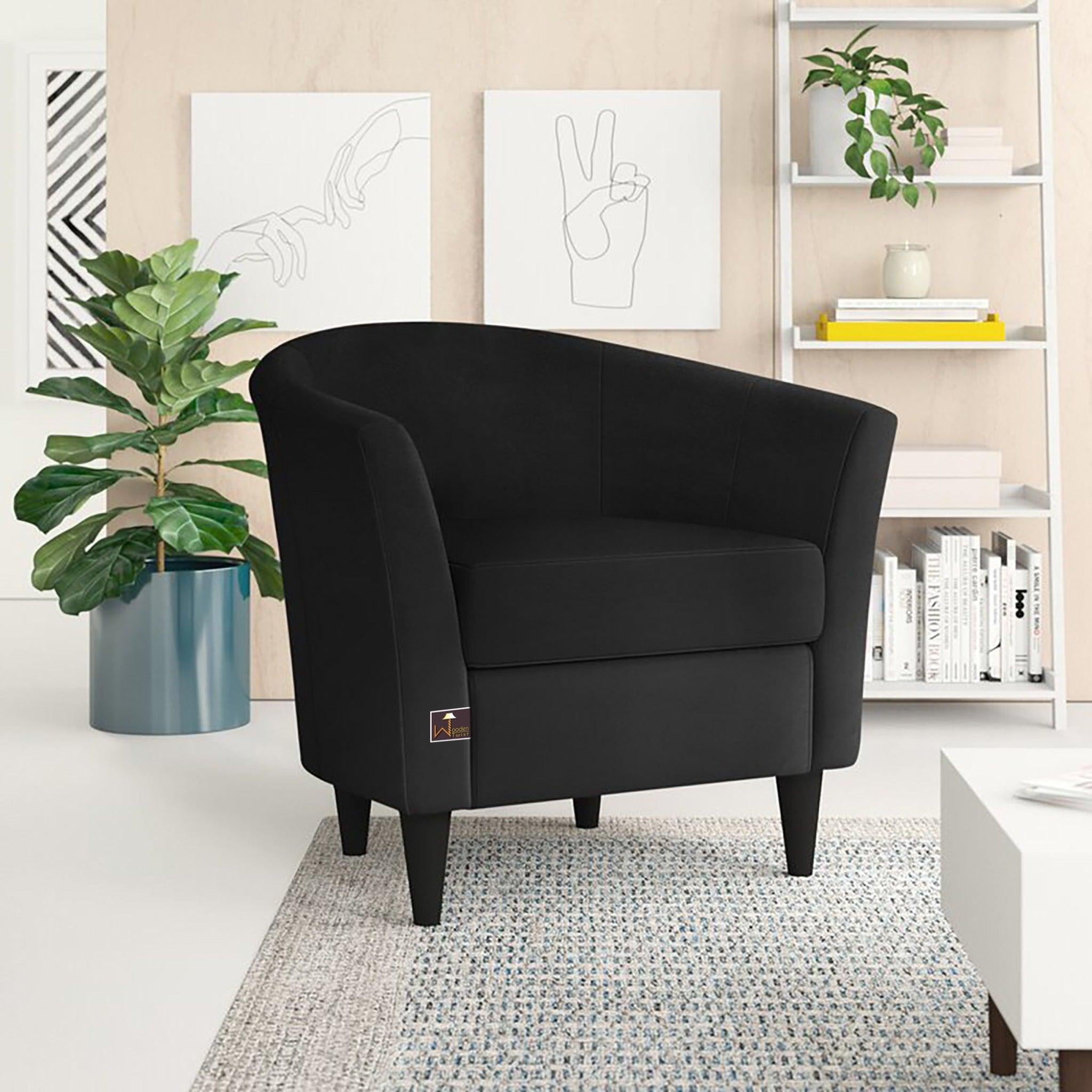 Wide Tufted Arm Chair (Black) - WoodenTwist