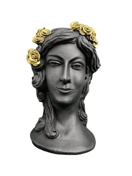 Planters Classic Greek Black Lady Indoor/Outdoor Cement Head Planter - WoodenTwist