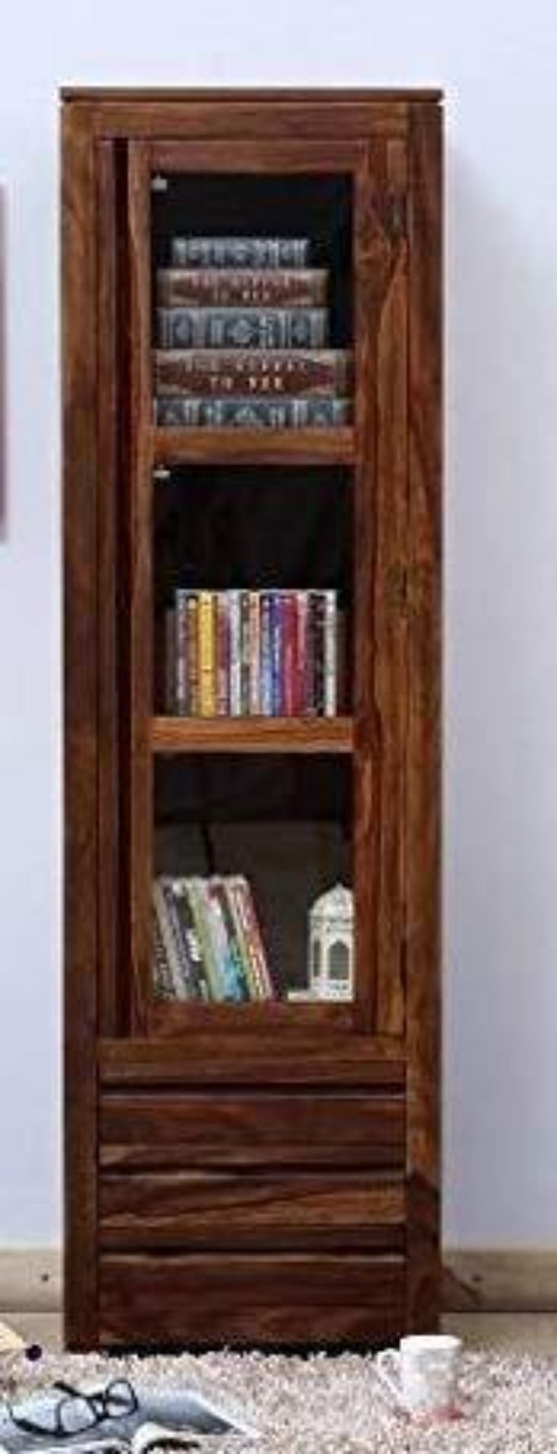 Handmade Book Case in Provincial Finishing Included Drawers (Teak Wood) - WoodenTwist