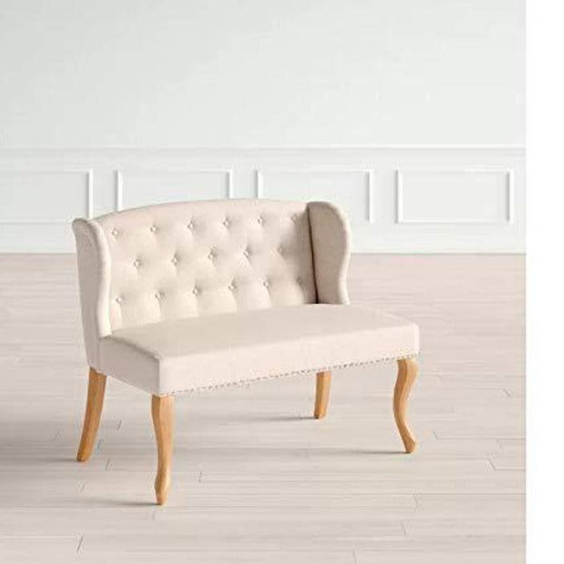 Wooden Couch Solid Wood Contemporary Loveseat in Cream - front view