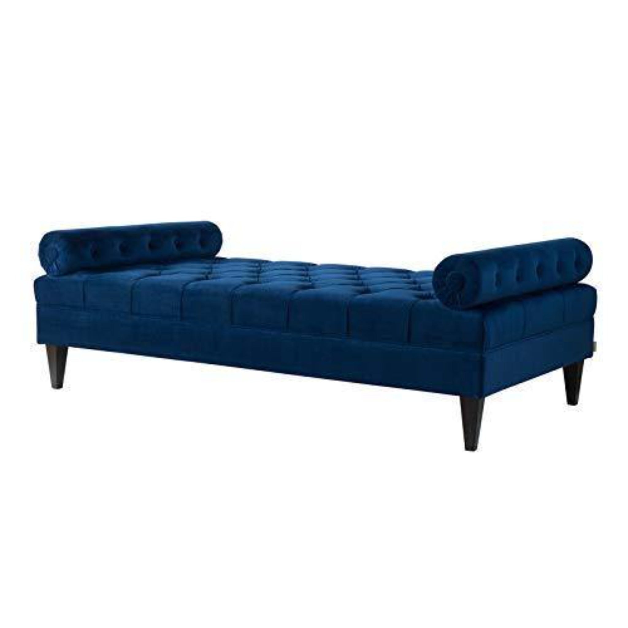 Large Bolstered Lounge Entryway Bench Three Seater Lounge  for Living Room (Blue Velvet) - WoodenTwist