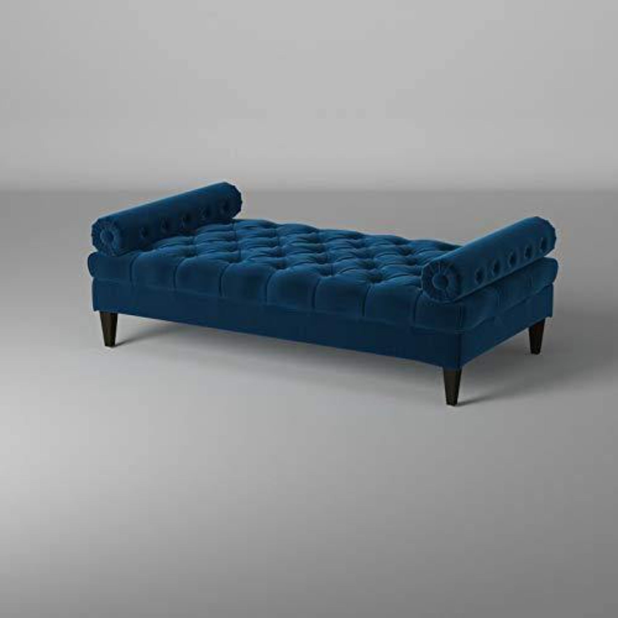 Large Bolstered Lounge Entryway Bench Three Seater Lounge  for Living Room (Blue Velvet) - WoodenTwist