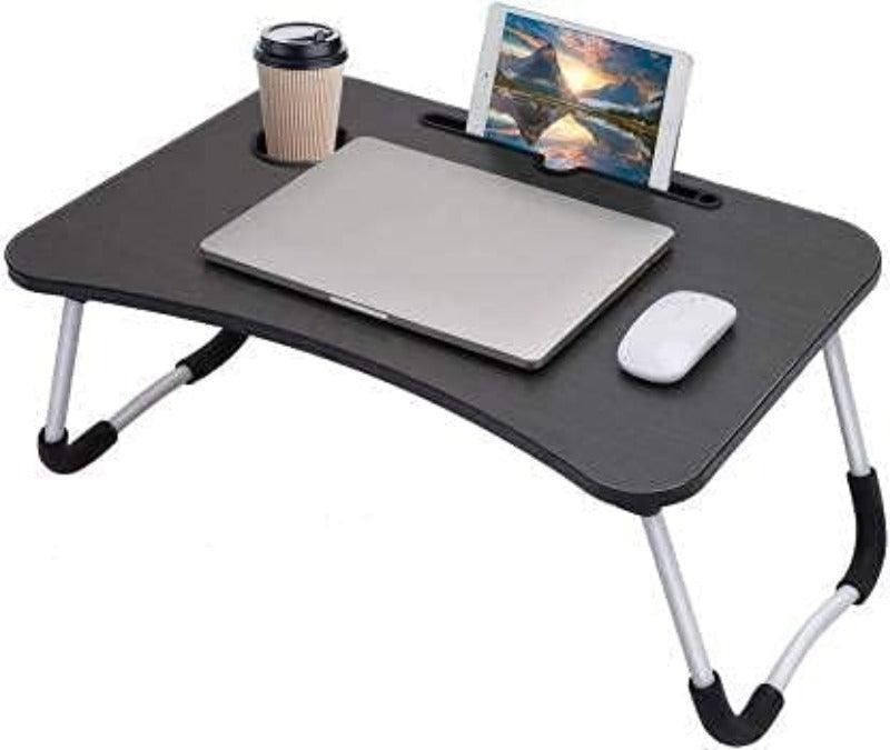 Foldable Laptop Table With Cup Holder And Mobile Tablet Holder (Grey) - WoodenTwist