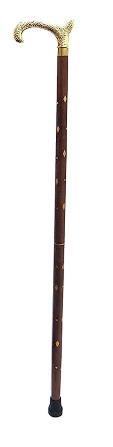 Antique Brass Design Head Handle Vintage Style Wooden Walking Cane Stick - WoodenTwist