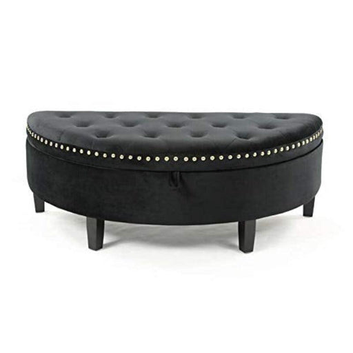 Half Moon Velvet Tufted Storage Bench Footstool Bed End Table for Living Room ( Big ) - WoodenTwist