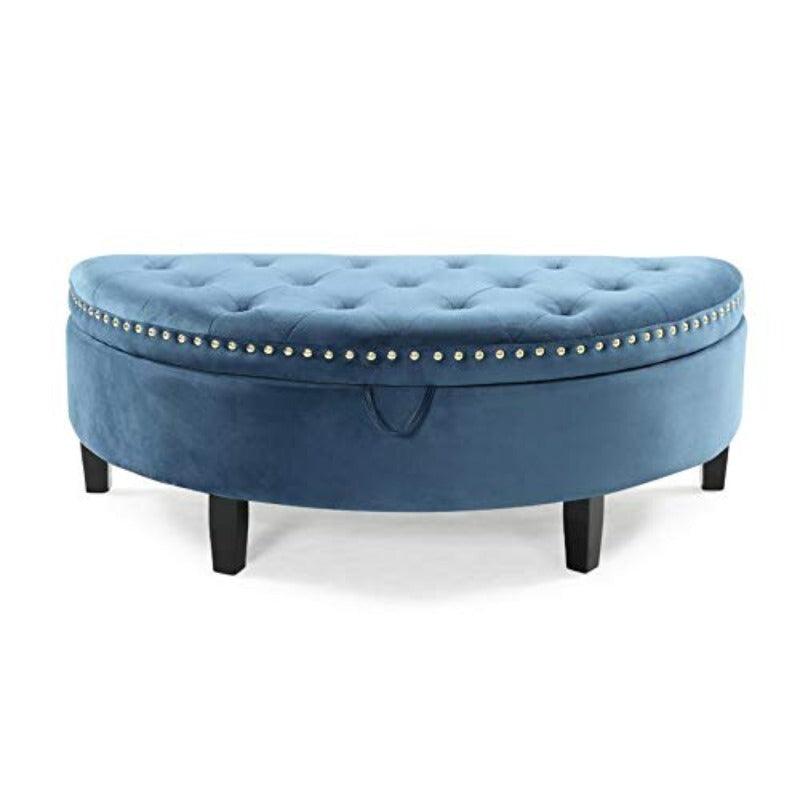 Half Moon Velvet Tufted Storage Bench Footstool Bed End Table for Living Room ( Big ) - WoodenTwist