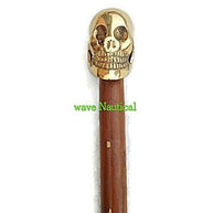 Antique Brass Handle Vintage Style Wooden Walking Cane Stick Skull Head - WoodenTwist