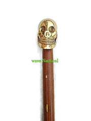 Antique Brass Handle Vintage Style Wooden Walking Cane Stick Skull Head - WoodenTwist