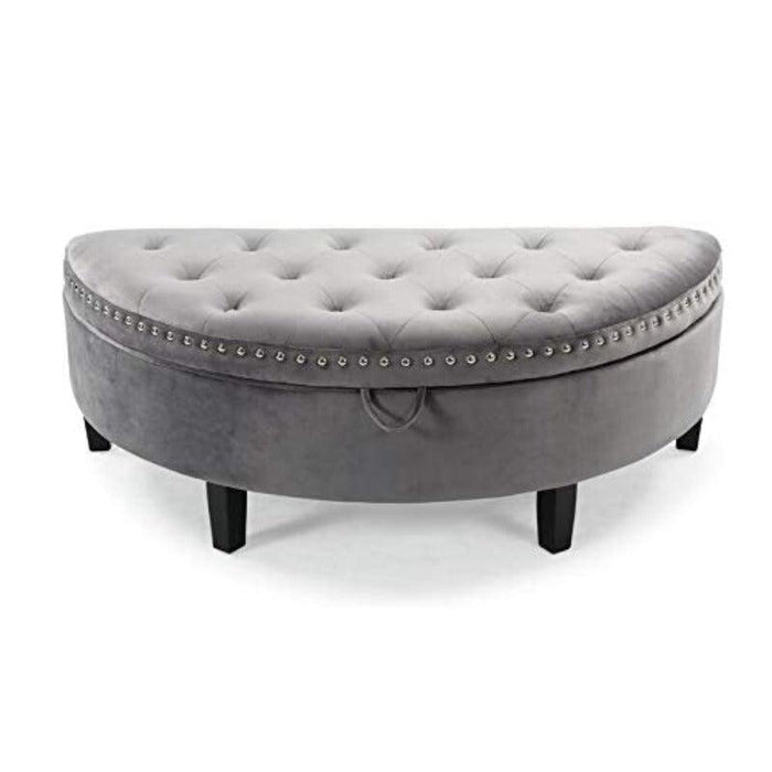 Half Moon Velvet Tufted Storage Bench Footstool Bed End Table for Living Room ( Big ) - WoodenTwist