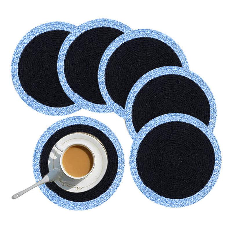 Polyster Round Coaster Set (6 PCS Set) Machine Washable Absorbent - WoodenTwist