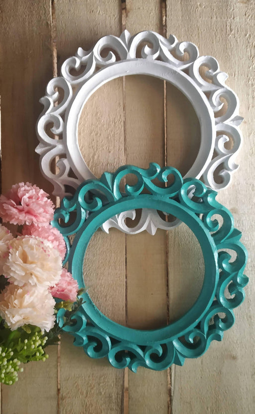 White & Turquoise color Round Wall Frames - WoodenTwist