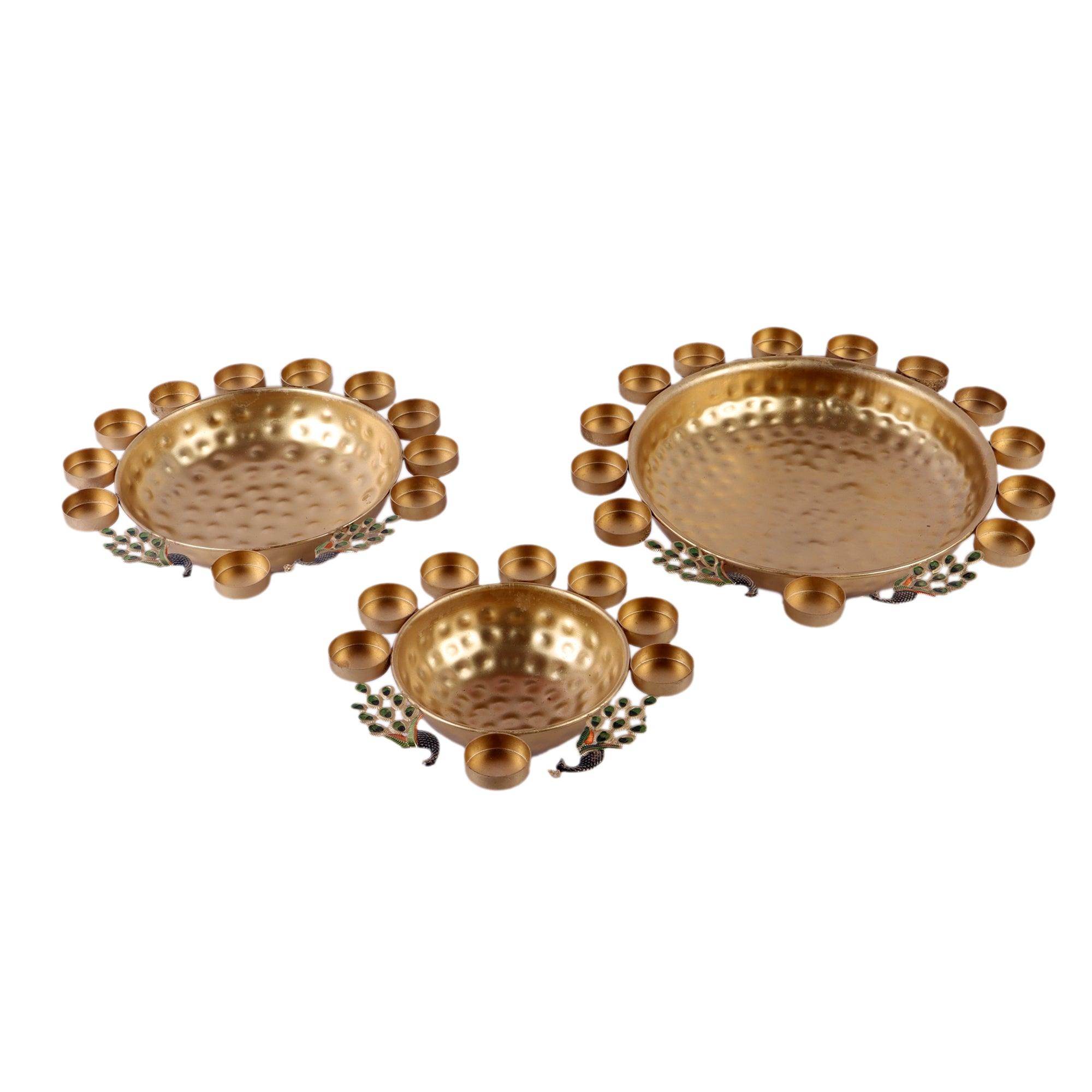 Peacock Uruli with Tealight Set of 3 - WoodenTwist