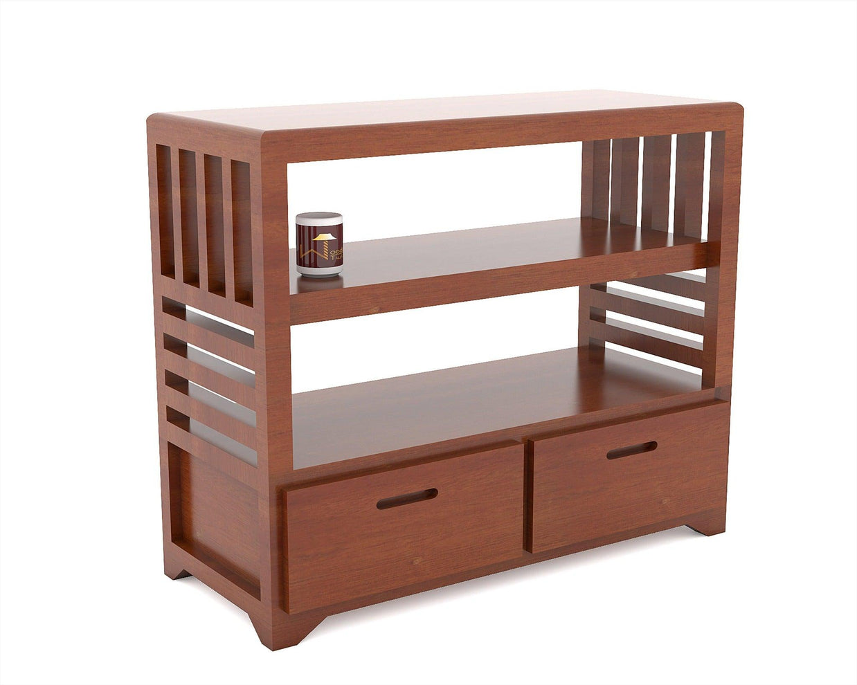 Wooden Twist Pierce Mango Wood TV Unit - Honey Finish, storage compartments