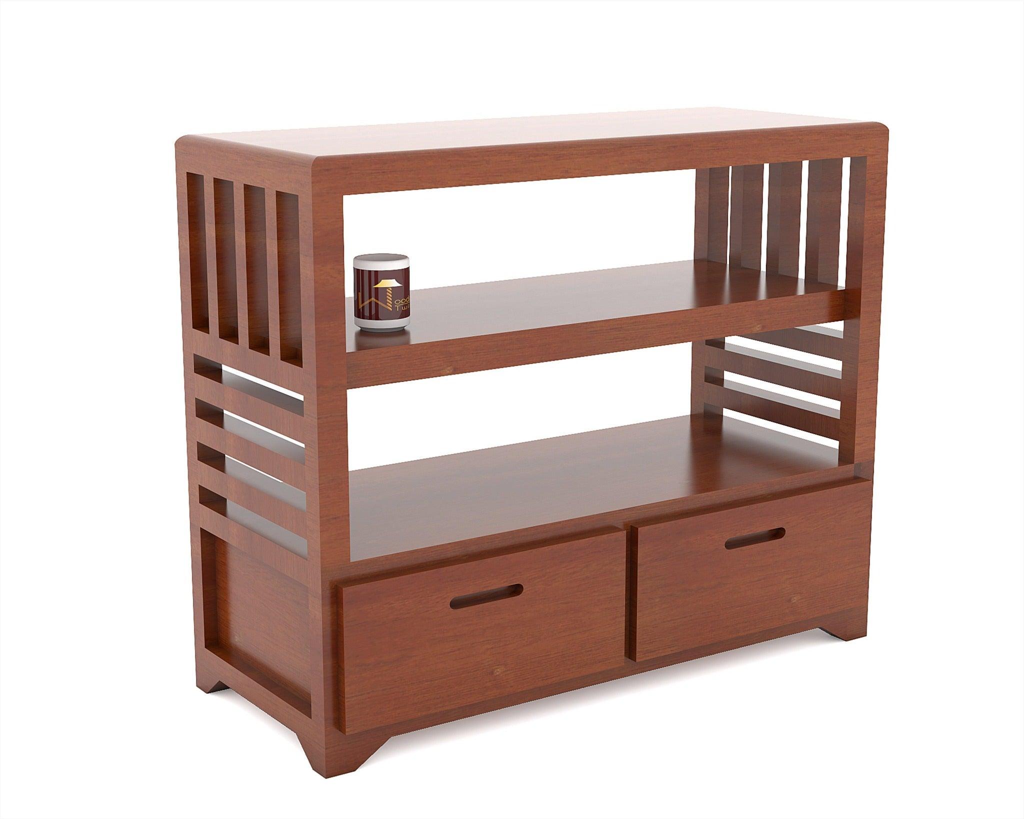 Wooden Twist Pierce Mango Wood TV Unit - Honey Finish, storage compartments