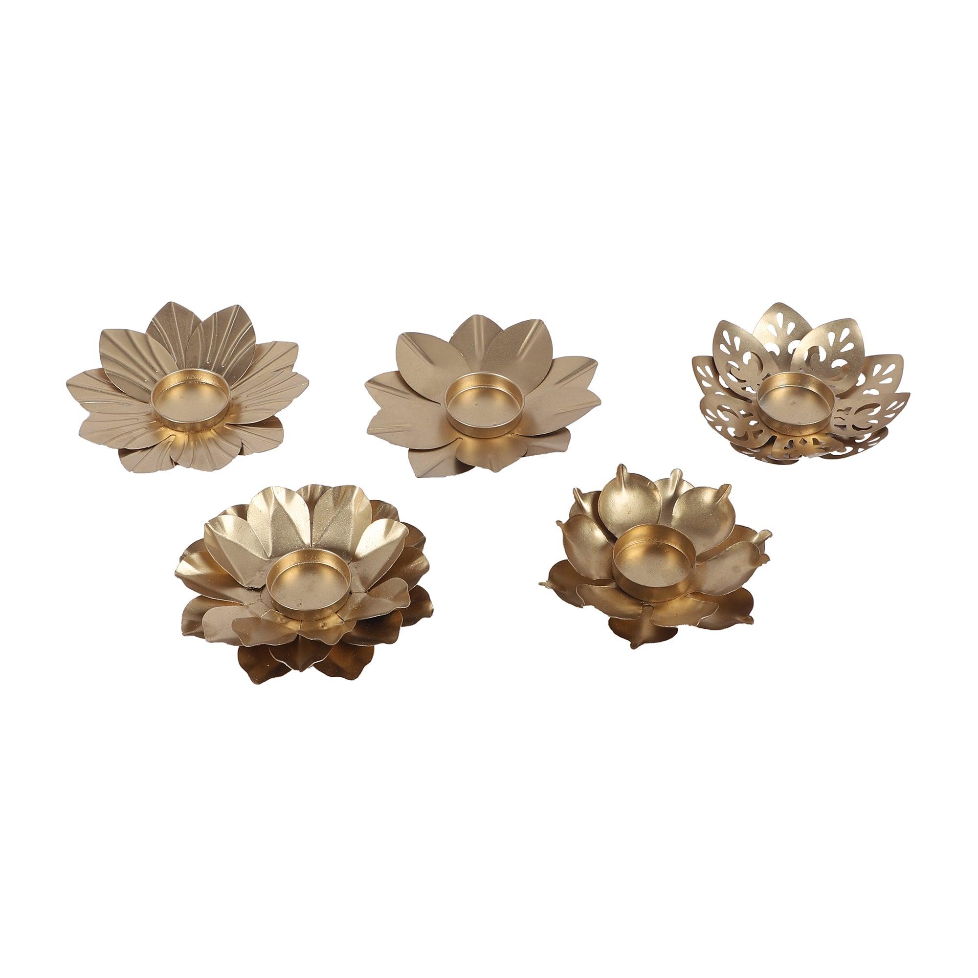 Flower Shape Tealight Holders Set of 5 - WoodenTwist